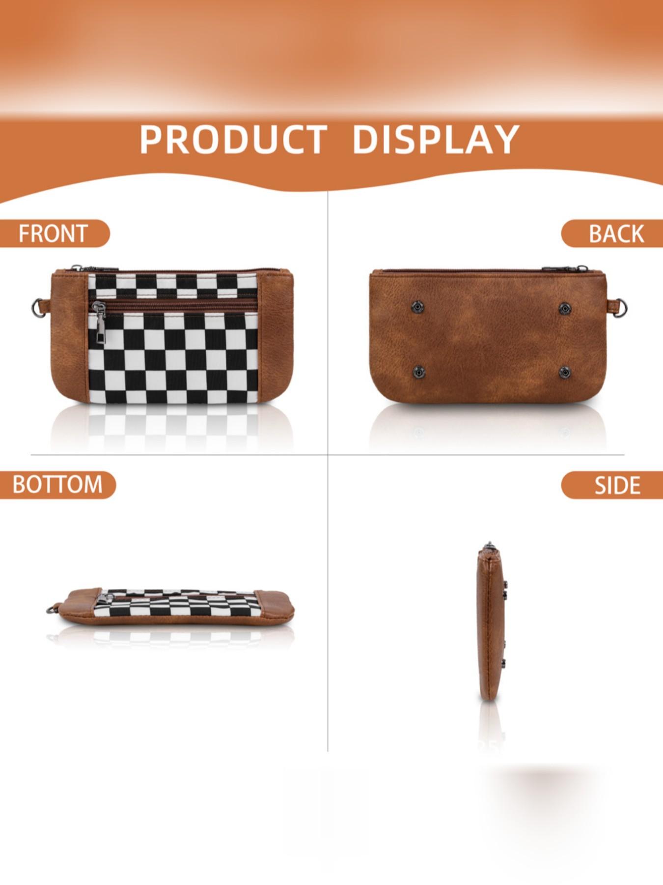 Women's Handbag Checkerboard Pattern, Large Capacity Evening Dinner Bag, Multi-Layer Zipper Wallet, Casual All-Season Accessory, Fashionable Versatile Purse