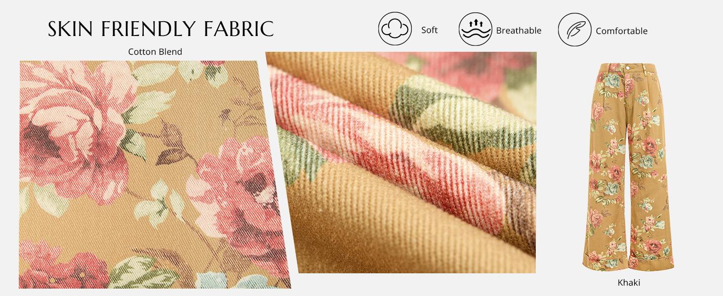 FMEYOA Women's Floral Baggy Wide Leg Jeans Casual High Waisted Boyfriend Vintage Boho Denim Pants with Pockets