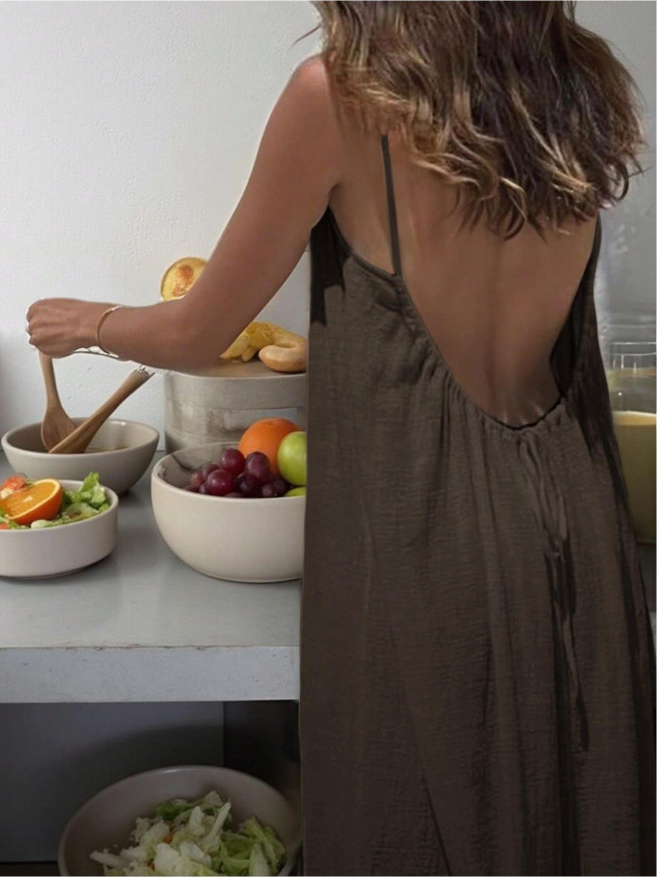 2026Women's Solid Color Cami Lounge Dress Elegant Sleeveless Long Dress for All Season ,Ladies Sleepwear for Indoor Wear