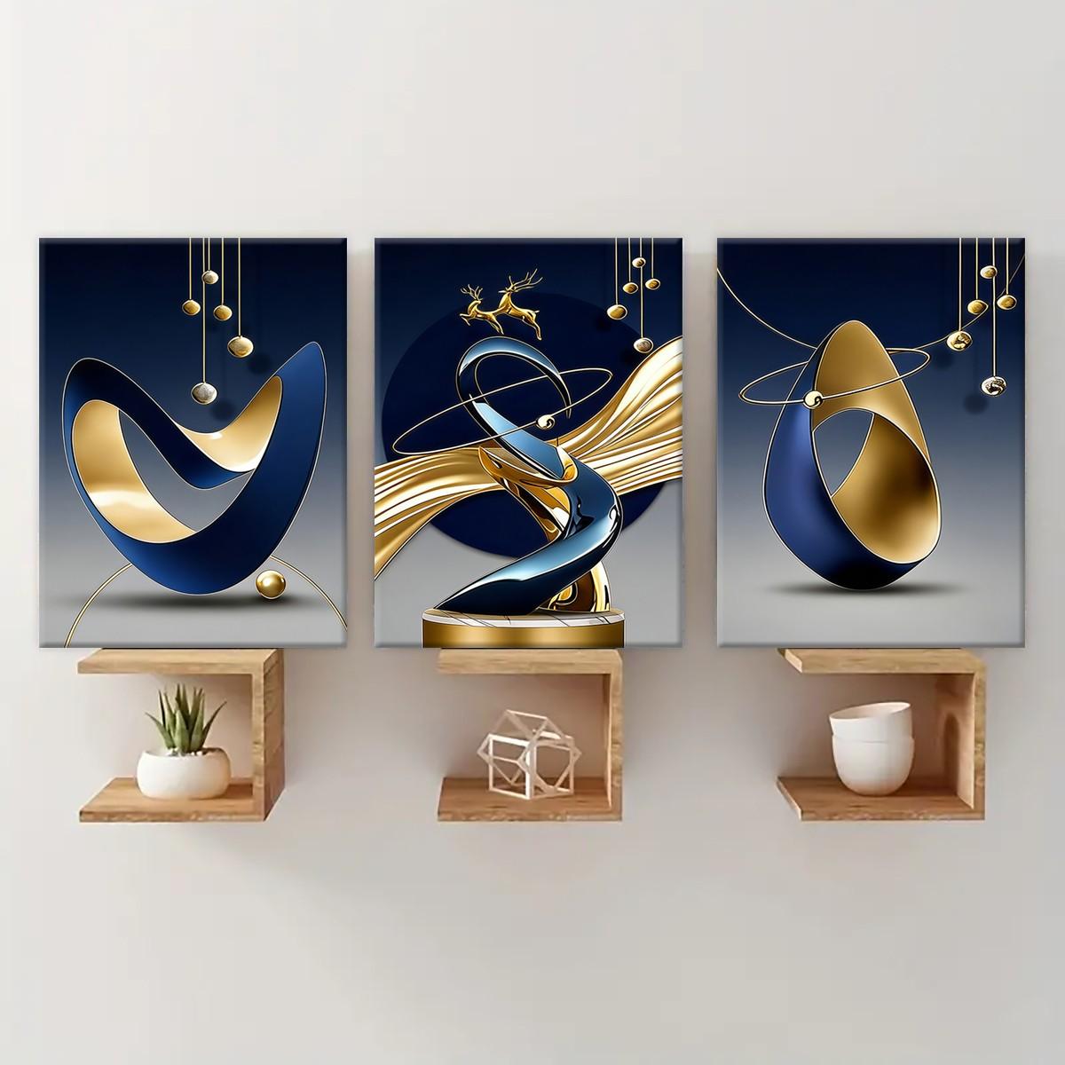 3 count wooden frame canvas, fashionable geometric design poster, modern abstract art decoration, Contemporary Art, exquisite family poster, suitable for living room corridor wall, HD inkjet printing, waterproof art, Artwork