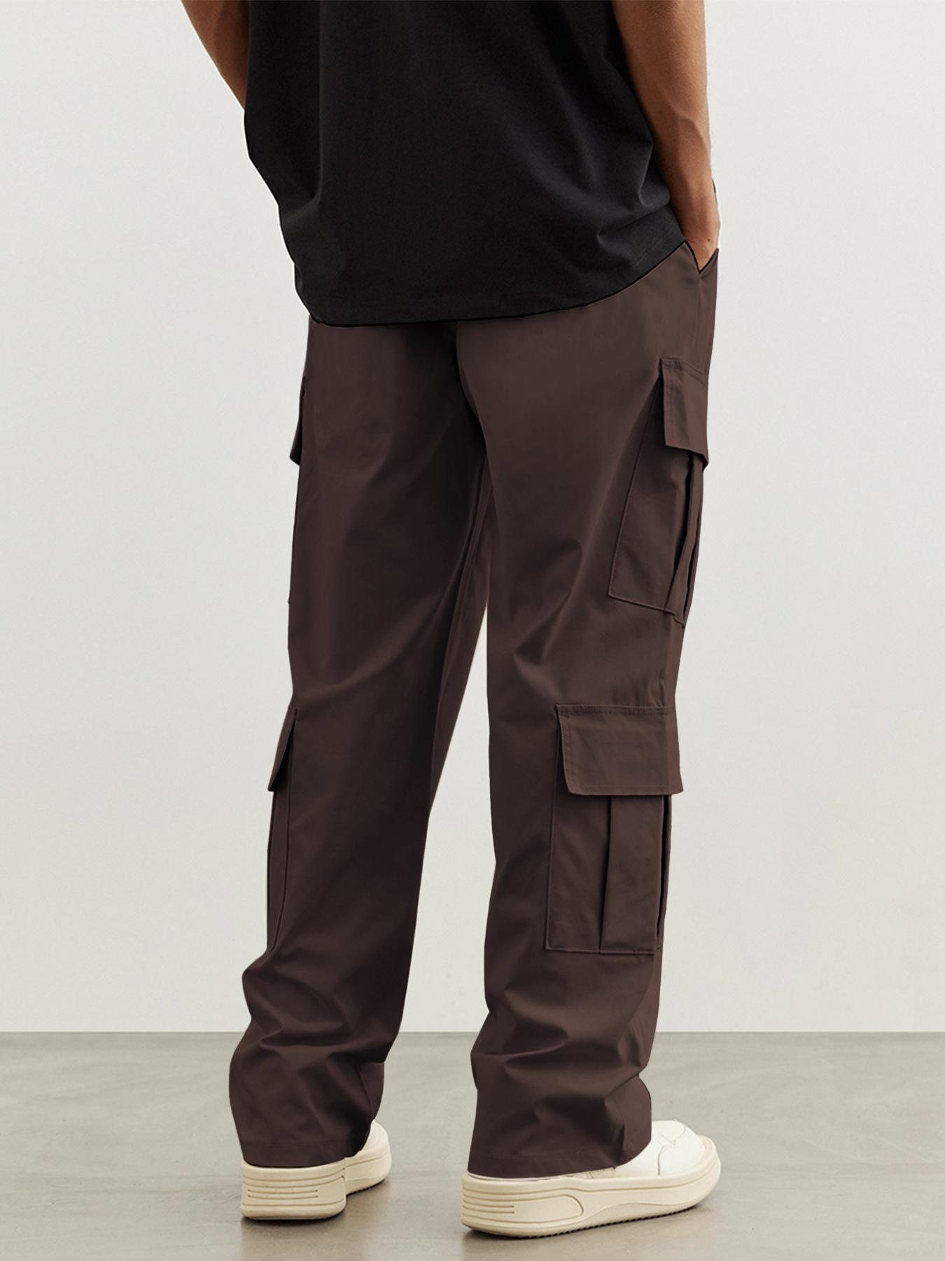 Men's Plain Drawstring Waist Cargo Pants, Loose Street Casual Flap Pocket Wide Leg Trousers, Summer Pants for Men, Men Bottoms for Spring & Fall