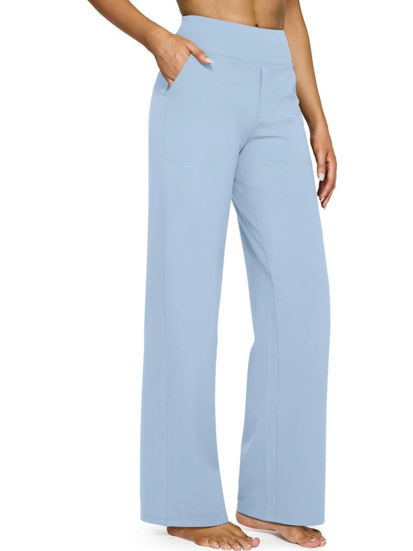 2026 Loose High-Waist Business Casual Pants Yoga Pants Women Wide Leg Pants with Pockets Comfortable Everyday Athletic Sweatpants Knit