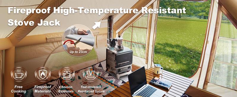 SENLEETO 8-10 Person Instant Cabin Tent - 129 Sq Ft 4-Season Family Tent, 5-Min Setup with Stove Jack Port & Skylight, Waterproof for Camping