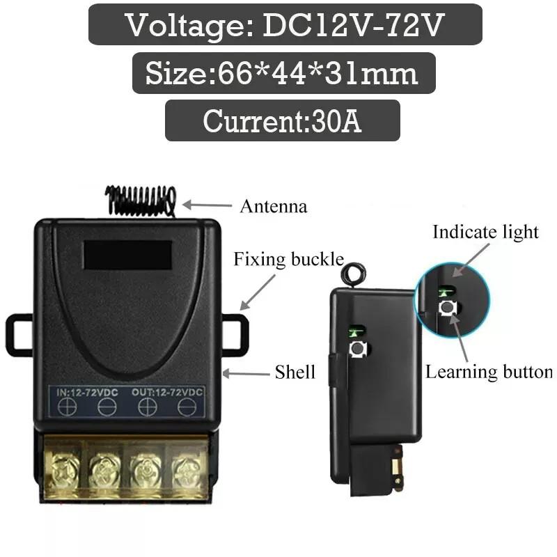 Universal 433Mhz Remote Control Wireless Switch DC 9V 12V 24V 72V 30A Remote Relay
