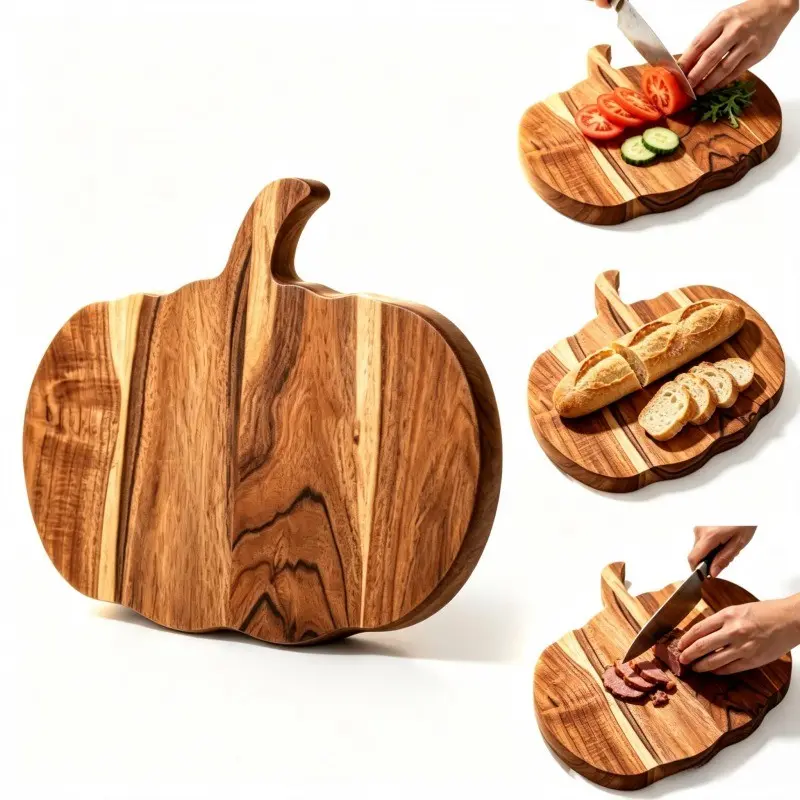 Set of 1 Pumpkin-Shaped Wooden Cutting Board/Serving Plate—Cozy Country Style, Autumn Vibes, Thanksgiving Aesthetics—Sturdy Solid Wood Cutting Board, Serving Plate, and Cold Cut Platter—Home and Kitchen Decor Gift