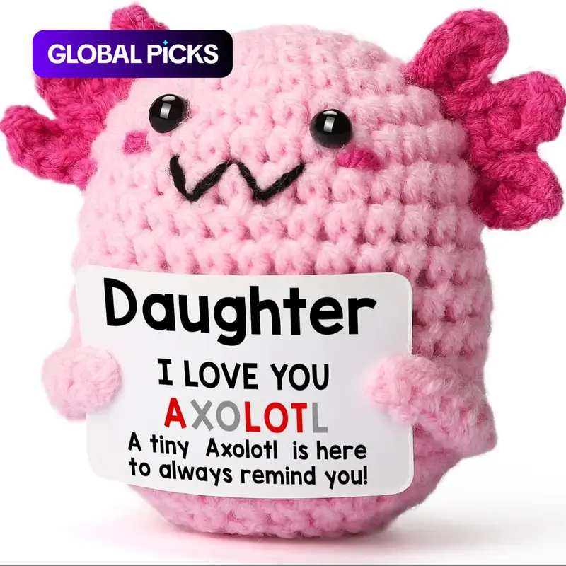 Crochet Axolotl Doll with Greeting Card, Cute Birthday Amigurumi Gift for Girls and Teenagers, Handmade Crochet Figure Stuffed Character Cuddly Axolotl Stuffed Animals, Party Supplies #GLOBAL PICKS