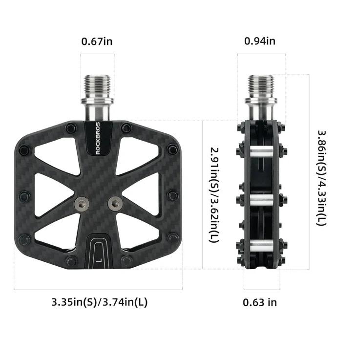 ROCKBROS Carbon Fiber Bike Pedals Lightweight 3-Bearing Non-Slip 9/16" Wide Flat