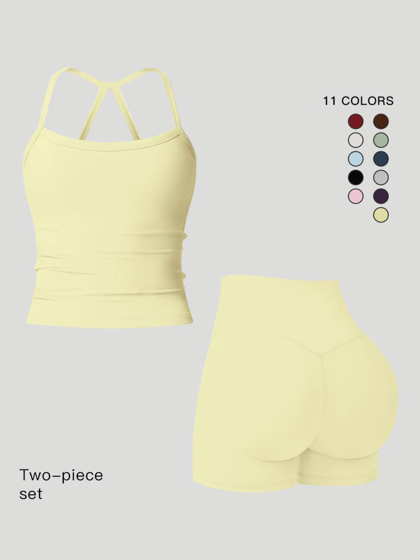 Women's Quick-Dry Two-piece Set, Active Sets, Sculpting Workout Outfit, Solid Backless Cami Top & High Waist Tummy Control Butt-Lifting Shorts, Ladies Sportswear for Indoor Outdoor Wear, Yoga Gym Running Wear, Activewear Yoga Fitness