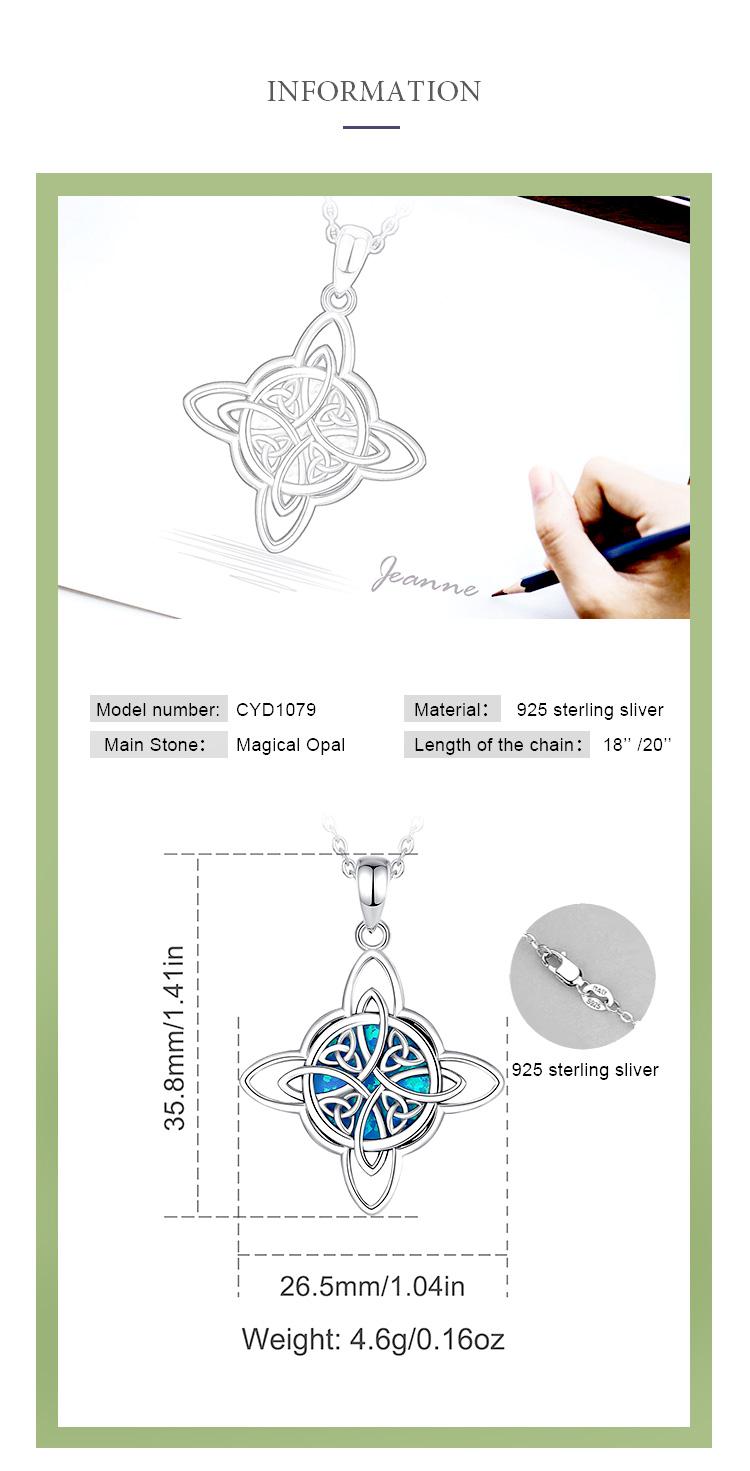 Sterling Silver Witch Knot Necklace, Nudo de Bruja Pendant, Celtic Knot Amulet with Blue Opal, Witchy Gift for Her, Pagan Protection Jewelry