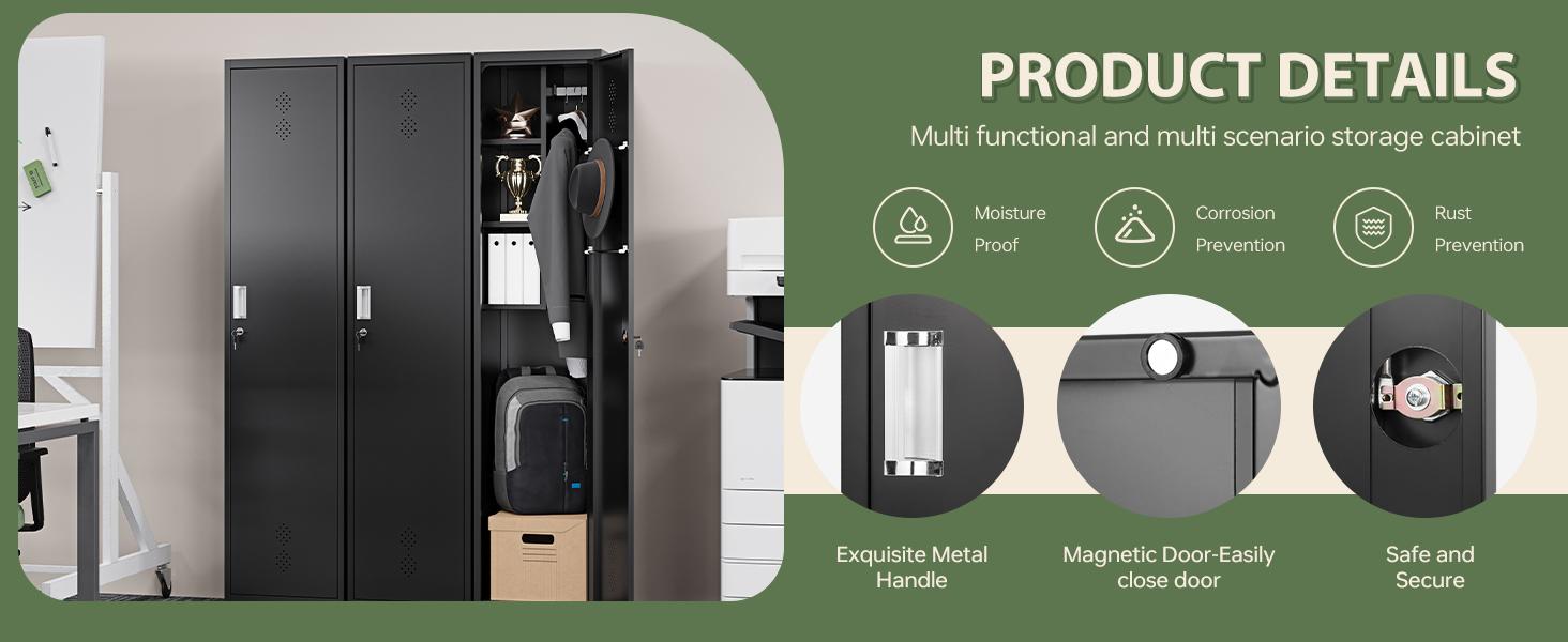 Letaya Broom Closet Storage Cabinet,Metal Cleaning Supply Tool Cabinet,Utility Cabinets for Brooms & Mops Black Garage Organization Cabinet for Laundry Room, Bathroom