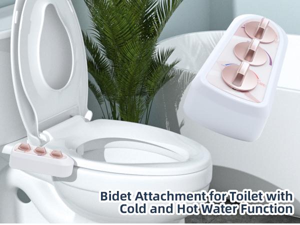 Hibbent Bidet Attachment for Toilet with Self Cleaning Dual Nozzle, Hot and Cold Water Spray Non-Electric Mechanical Toilet Seat Bidet for Rear or Female Washing Sanitizing, Rose Gold