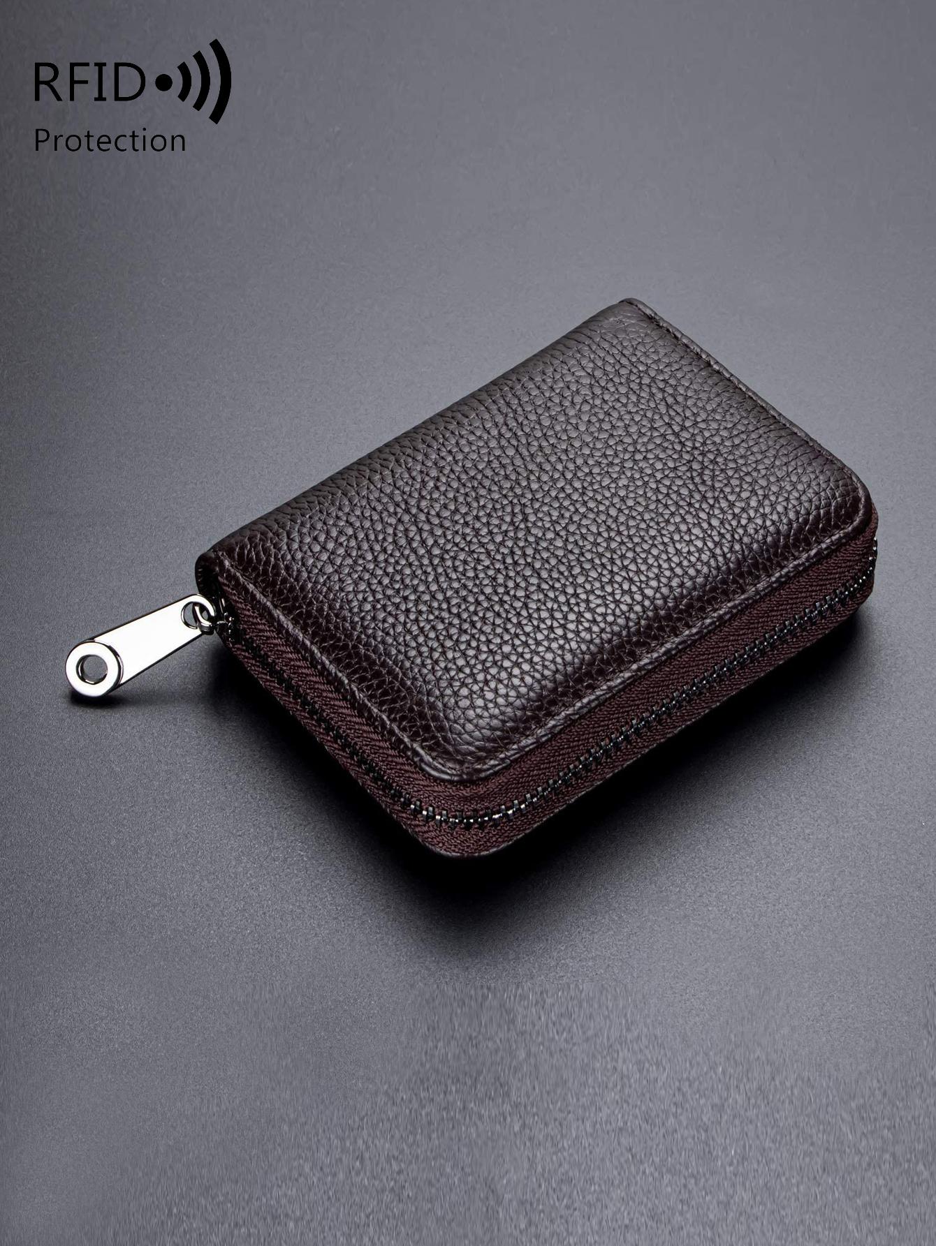 Men's Leather Wallet with RFID Blocking, Stylish Credit Card Holder, Secure and Fashionable Design, Ideal for All Seasons, Zipper Card Holder