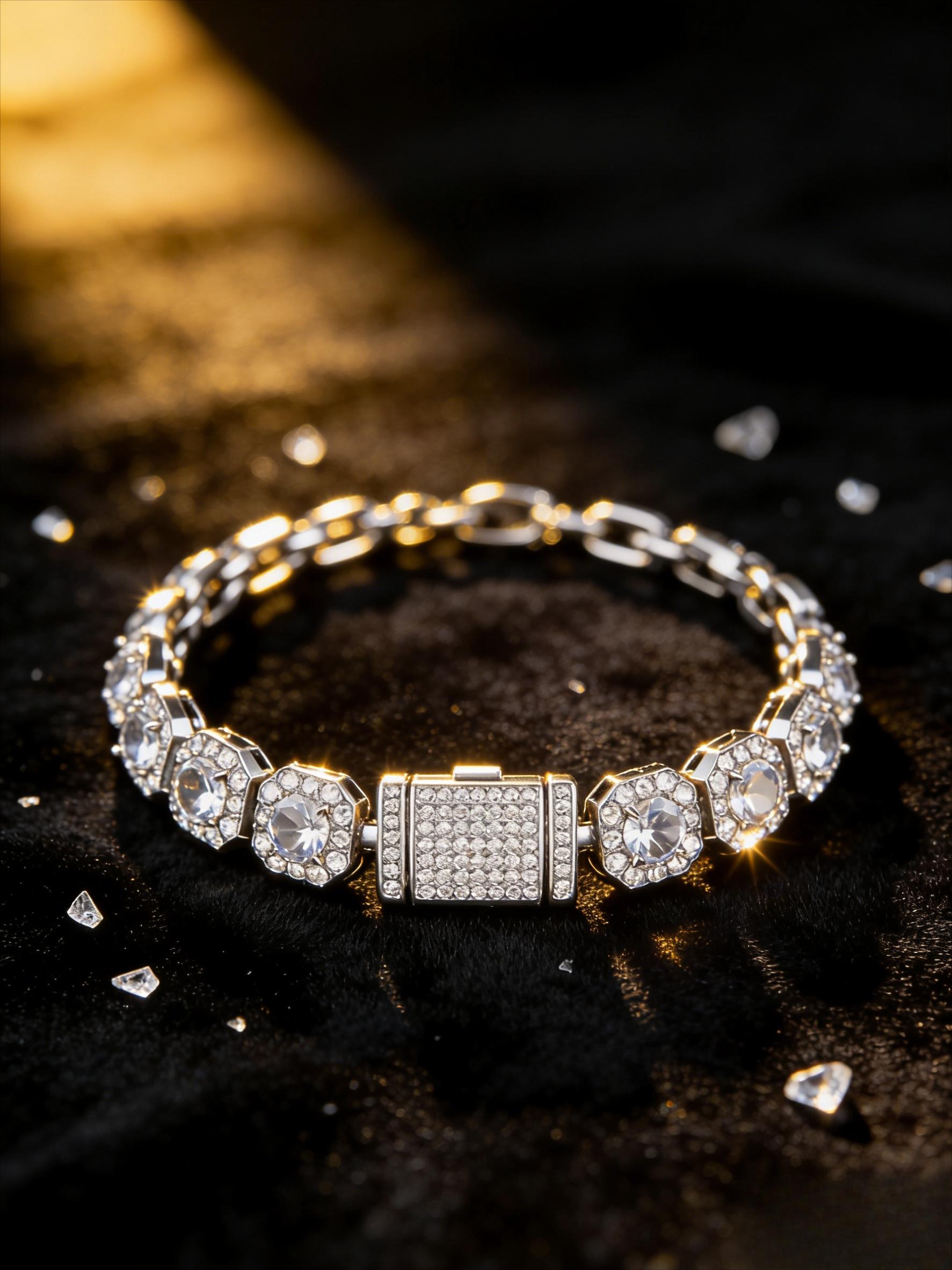 Jewelry set, European and American hip-hop full diamond bracelet, men's trendy brand diamond-encrusted zircon Cuban chain bracelet ins Internet celebrity niche design sense, high sense, light luxury and versatile couple jewelry