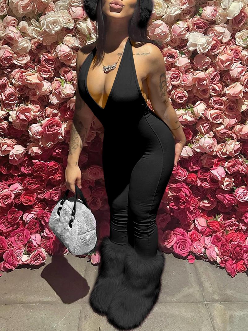 Women's Sexy Backless Party Romper, Sleeveless High Waist Butt Lifting Jumpsuit, Slim-Fitting Long Pants, All Seasons Fashion