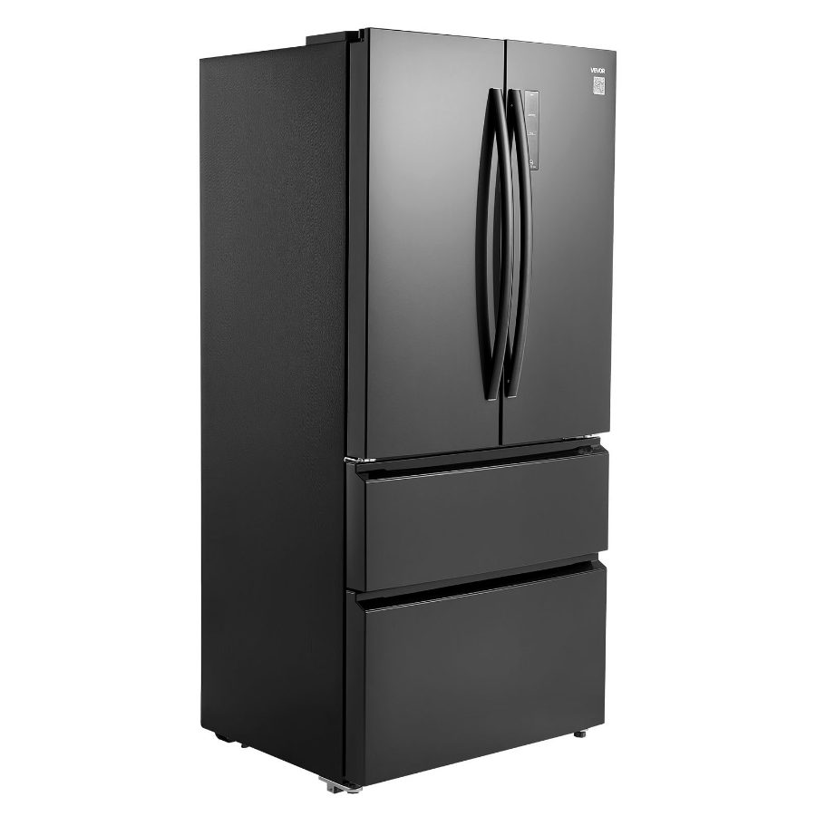 VEVOR Full-Sized French Door Refrigerator, 18.9 Cu. Ft. Counter Depth No Frost Freezer-On-Bottom Fridge, LED Display, 4 Casters, Black for Home Use