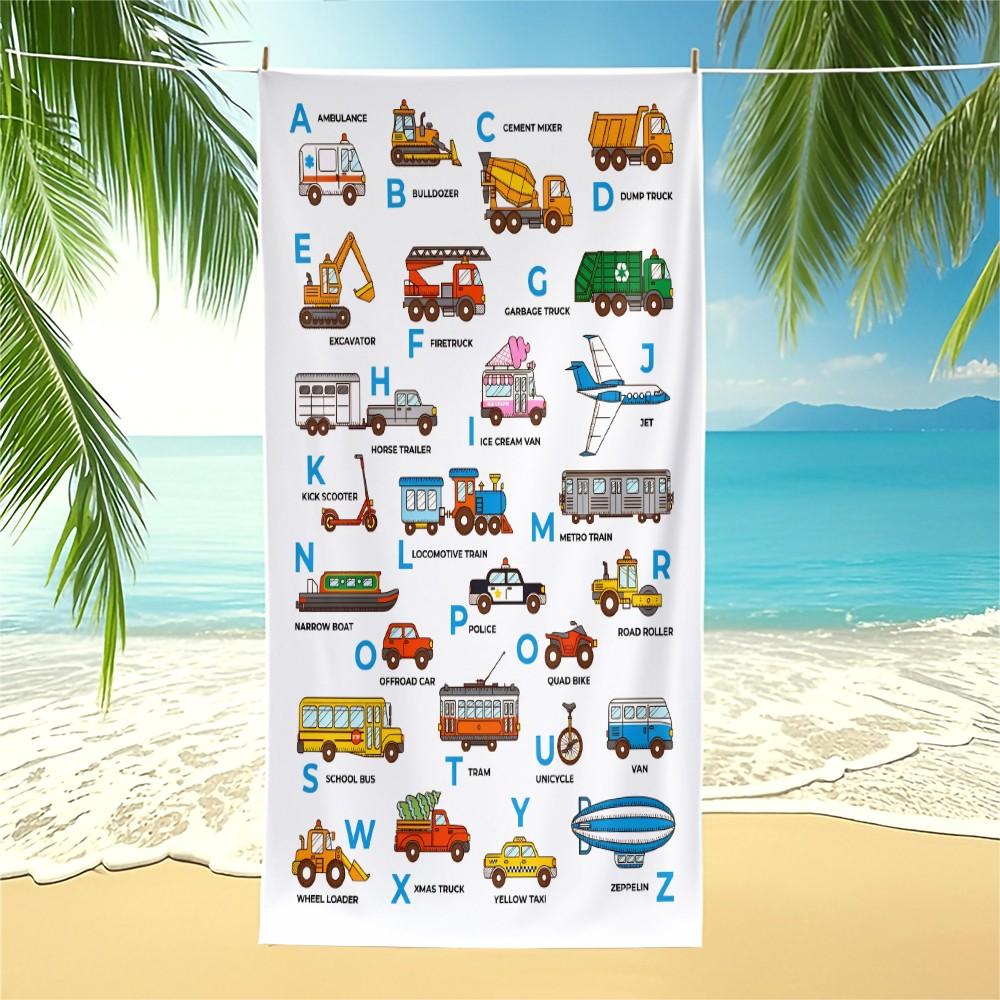 Vehicle Themed Digital Print Beach Towel, Quick Dry Pool Towel, Multipurpose Camping Towel & Bath Towel Blanket, Ideal for Beach Pool Camping Vacation, Perfect Gift for Kids & All Occasions