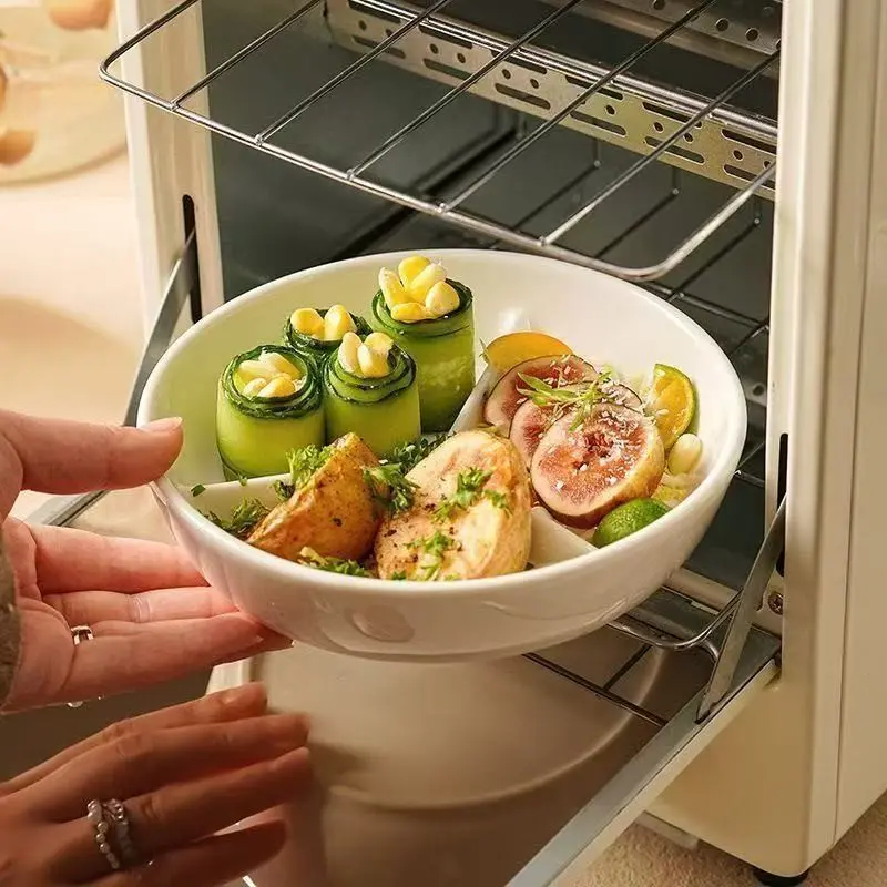5pcs Divided Round Plates with 3 Compartments, Microwave and Dishwasher Safe, Anti-Spill Food Plate for Salad Dessert Meat Fruit, Serving Plates