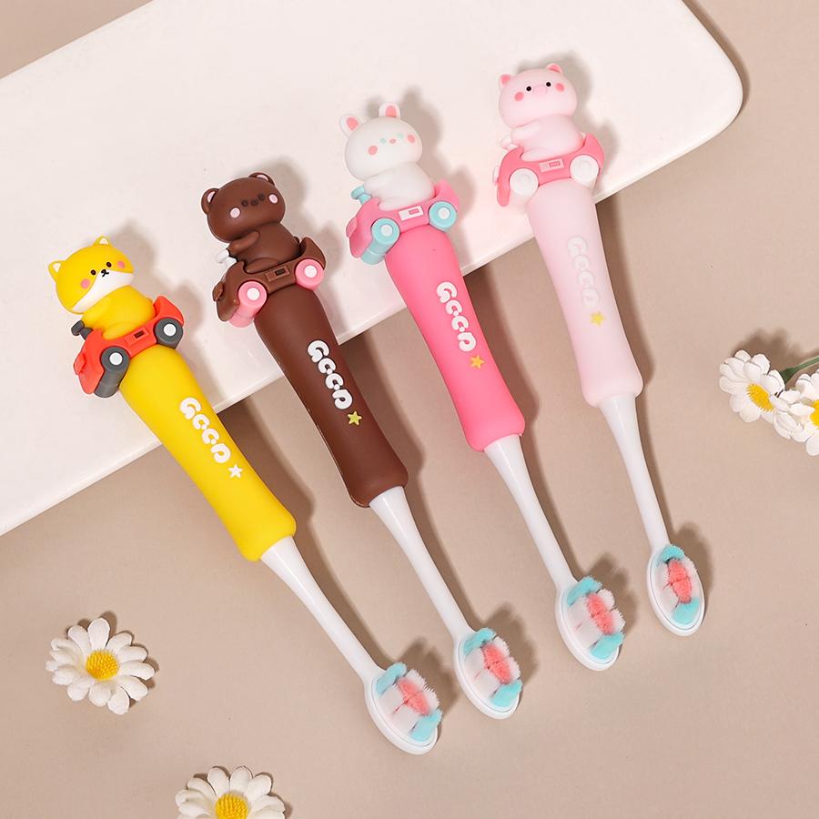 Cute Cartoon Children Soft Bristle Toothbrush, Animal Shape Design for Kids Ages 3-12, Protects Baby Teeth & Teething Period