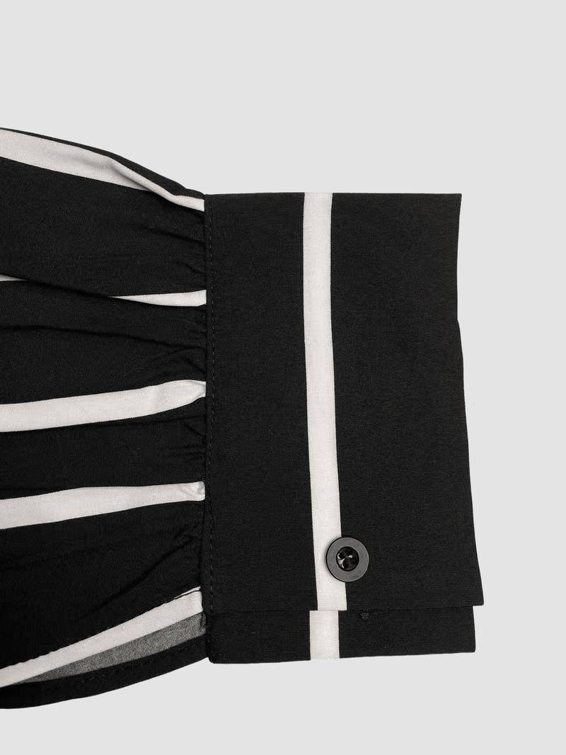 Women's Striped Print Button Dress Autumn Winter, Colorblock Design, Long Sleeve, Casual Style, Perfect for Fall & Winter