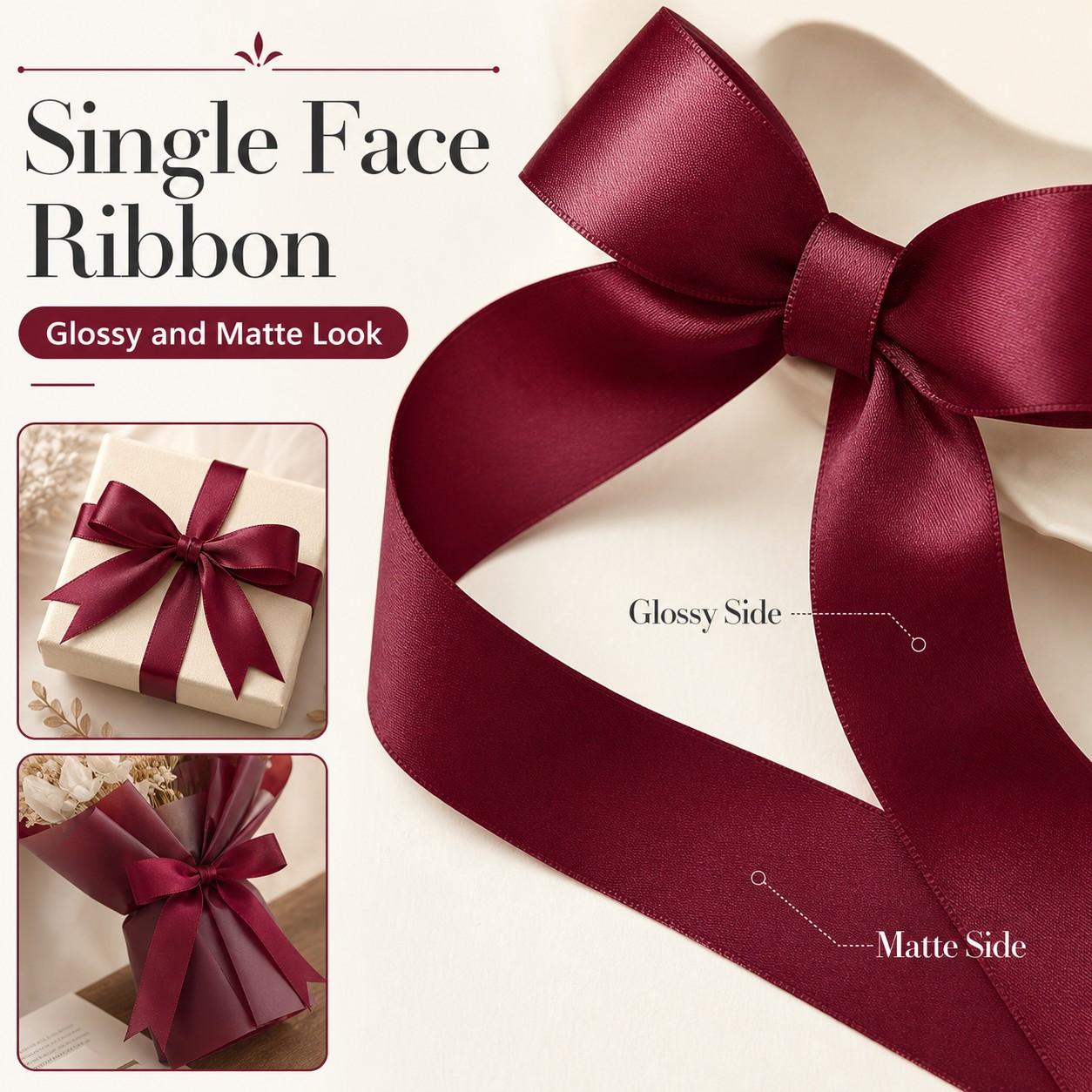 5 Rolls Wine Ribbon, Thick Gift Wrapping Ribbon, 4cm X 22m, Ideal for Christmas, New Year, Valentine's Day, Wedding, DIY Crafts, Party Decorations