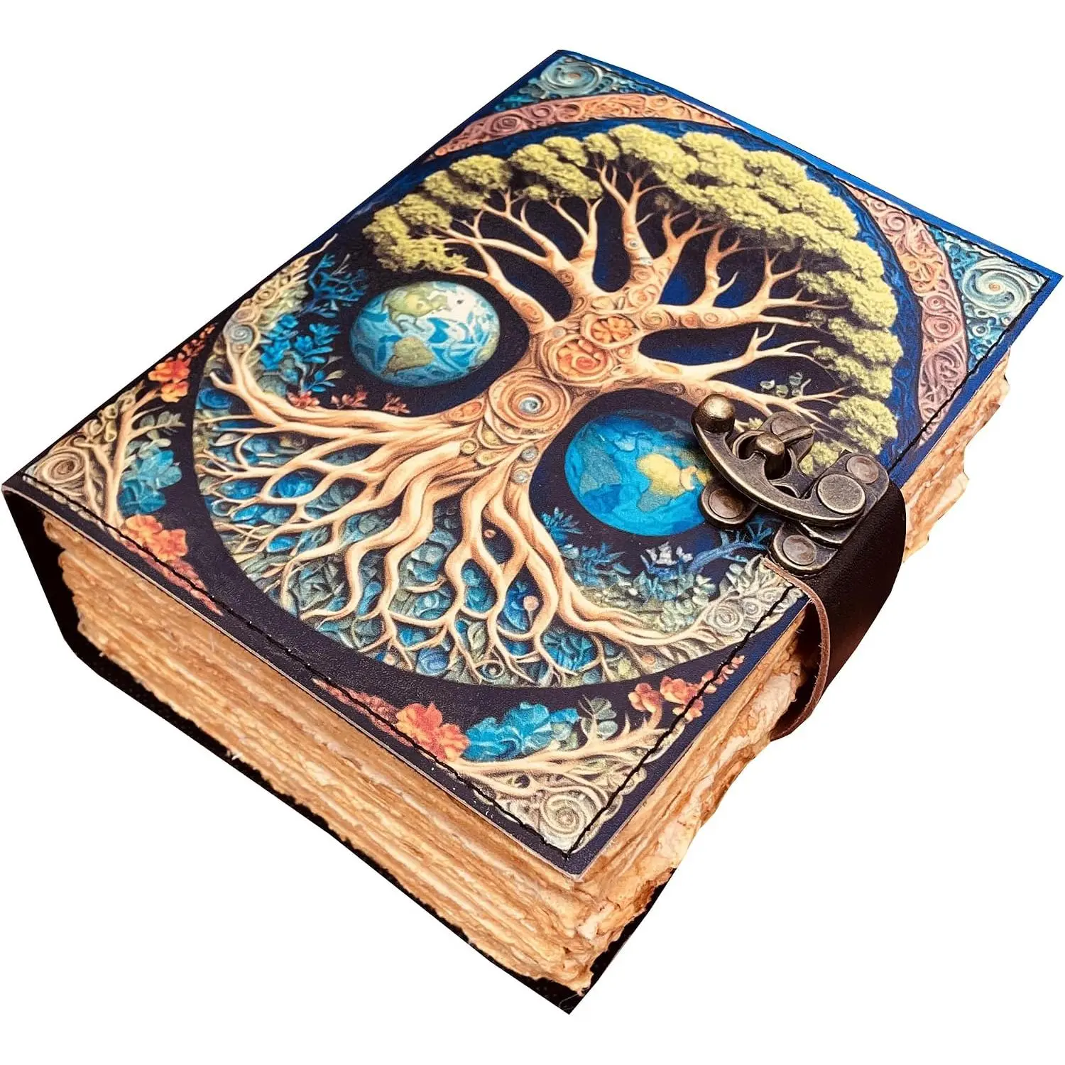 Journal Grimoire Notebook – Tree of Life Book of Shadows with Lock Closure, 400 Page Deckle  Paper, 7x5  Writing Sketchbook,  Travel Diary  for Women Men