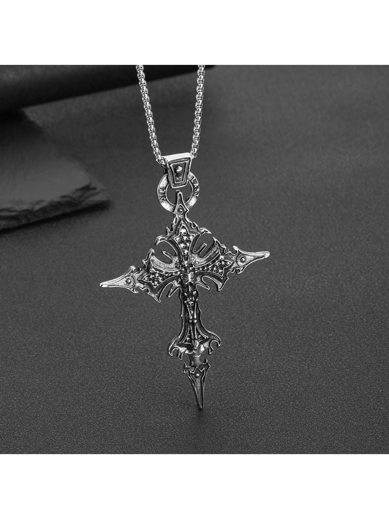 Vintage Gothic Skull Cross Pendant Necklace - Stainless Steel Punk Jewelry for Men