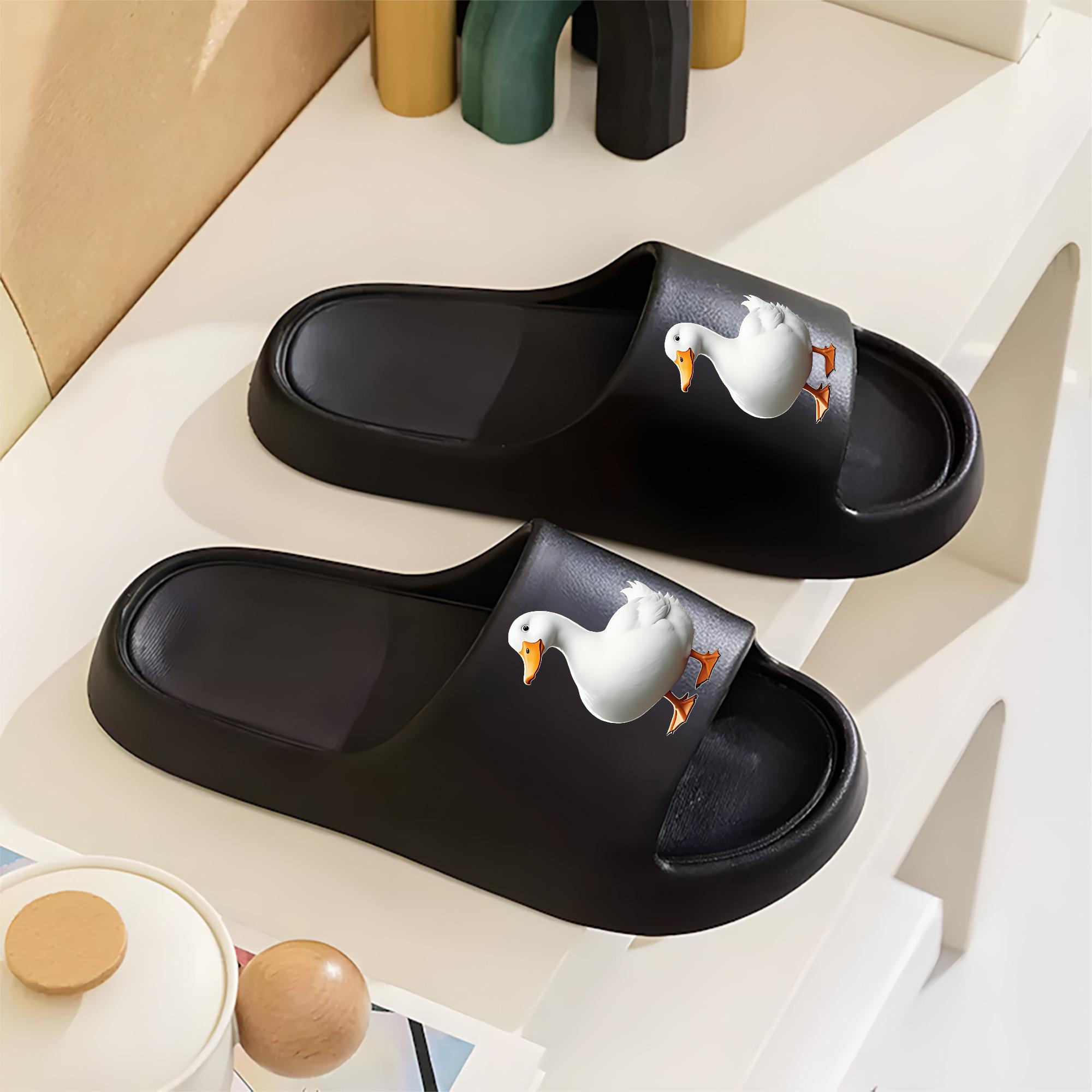 Cute White Duck Print Slippers for Women Men Soft Comfortable Home Indoor Non-Slip House Shoes Lightweight Warm Winter Summer Slipper Footwear