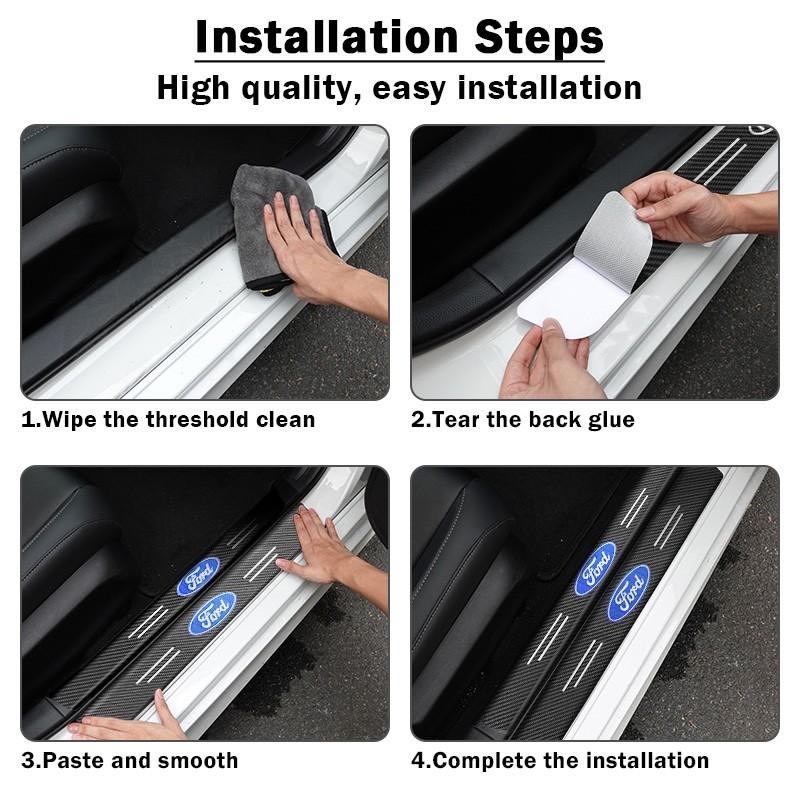 5Pcs/Set Car Badge Logo Universal Door Sill Sticker Trunk Guard Sticker Decorative Anti-Kick Anti-Scratch 3D Carbon Fiber Protective Film Car Accessories Suitable for Ford Focus 2 3 4 MK2 MK3 MK4 ST F150 Mondeo Fiesta Fusion Ranger Mustang Shelby Kuga Edg