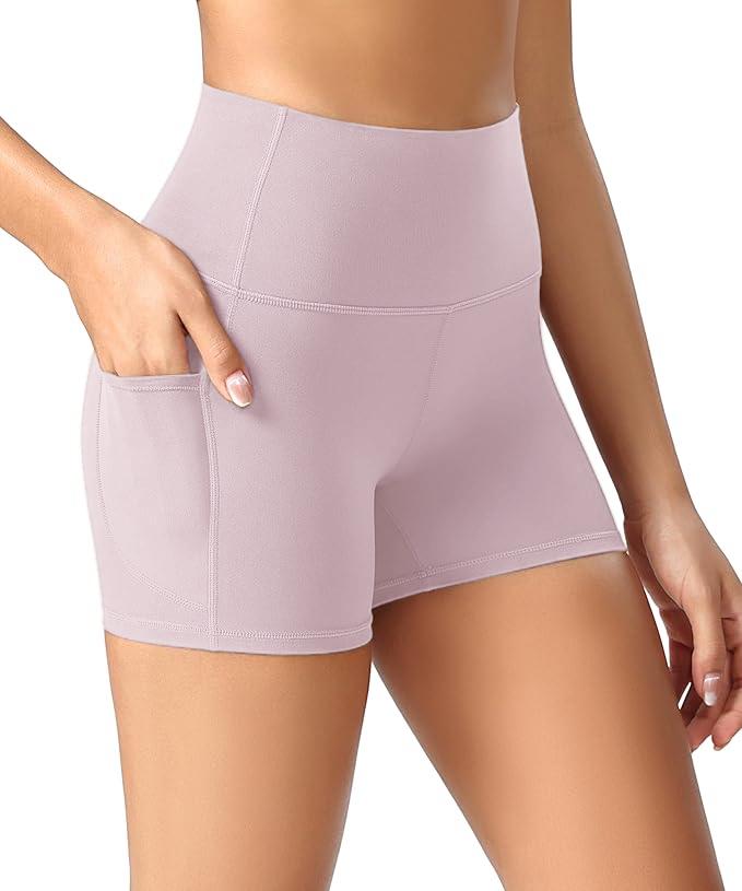 5PC Somen'S High-Waisted Yoga Shorts with Dual Side Pockets, Designed for Tight Fit, Butt-Lifting, Quick-Drying, And High Elasticity for Training, Running, Cycling, And Other Sports.