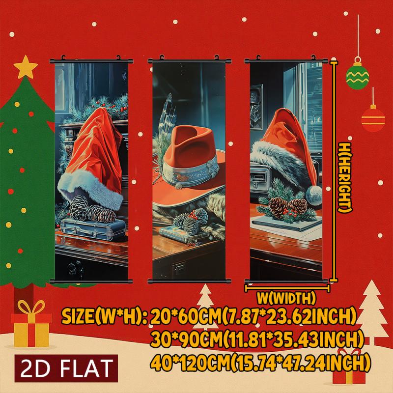 3Pcs Creative Christmas Hat Theme Hanging Scroll Poster Modern Minimalist Home Decor Paintings Odorless And Fade-Resistant Suitable For Bedroom Children'S Room Living Room Study Wall Decoration