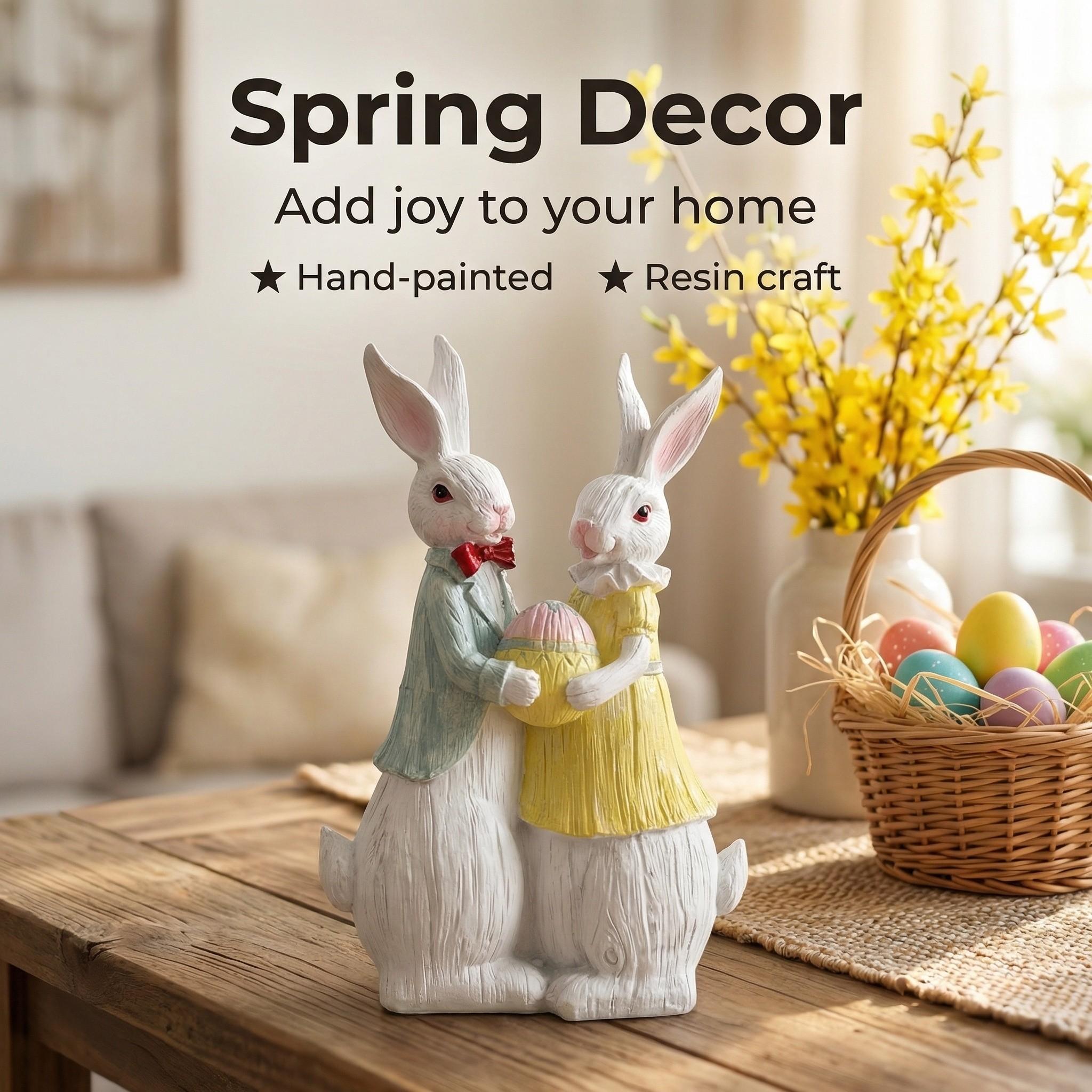 [Vibrant Easter Bunny Statue] Vibrant Resin Easter Bunny and Egg Statue - Charming Festive Garden Decor for Outdoor & Tabletop Display