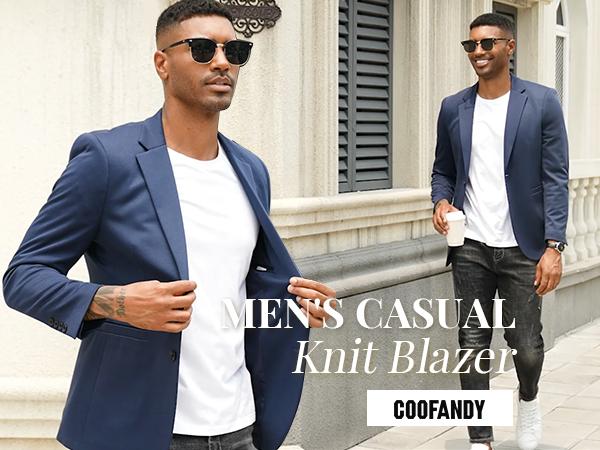 COOFANDY Men's Casual Knit Blazer Two Button Lightweight Sport Coats Suit Jacket