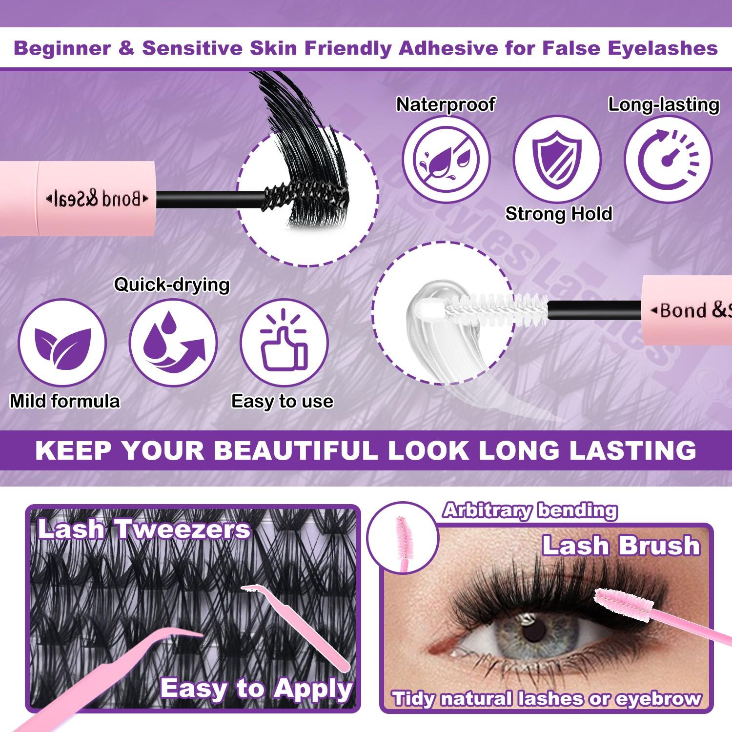 Thick Cluster Lash Extension Kit 80D/110D/150D D Curl 8-16mm Natural Fluffy Wispy Lashes Easy to Apply Sunflower Eye Makeup for Beginners Dramatic Look