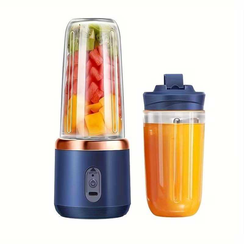 Upgraded 6-Blade 2-in-1 Portable Electric Juicer Blender, USB-Charging Juicer with 2 Cups, Sports Lid Blender Juice Cup, Cordless Multifunction Portable Juicer, Makes Smooth Juice, Fruit Mixer, Beverage Maker, Perfect Gift for Valentine's Day, Thanksgivin