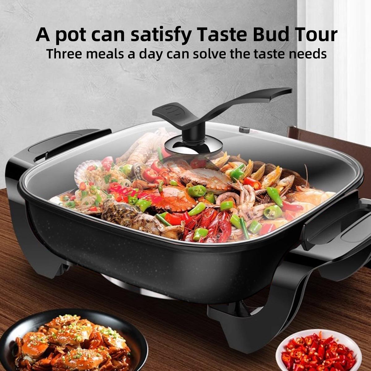 Electric Frying Pan - 6L Large Capacity Non-Stick Cooking Pot, Household & Kitchen Appliances, Stand-Up Glass Lid, 3 Heat Levels, Heat-Resistant Handle, 1500W Multifunctional Cooker, Black