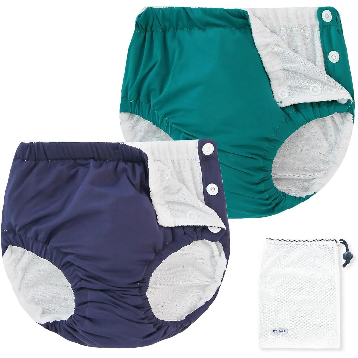 2 Packs Reusable Swim Diapers Toddler Baby Swim Diapers Size 1 Washable Snap Pool Infant Swimming Diaper 12-18 Months Soft Water Diaper for Swimming Lessons Boys and Girls with a Laundry Bag