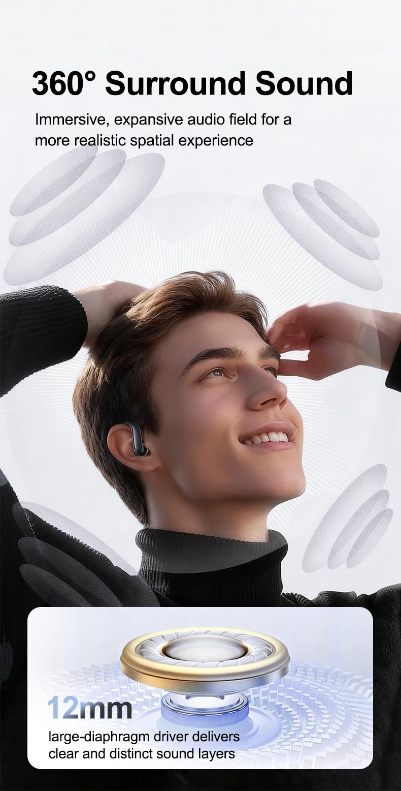 HTC NE63 Wireless Earphones, Bluetooth 6.0, low latency gaming, Hi-Fi sound quality, panoramic sound effect, noise cancellation, and high-definition calls. Suitable for studying, meetings, gaming, and sports