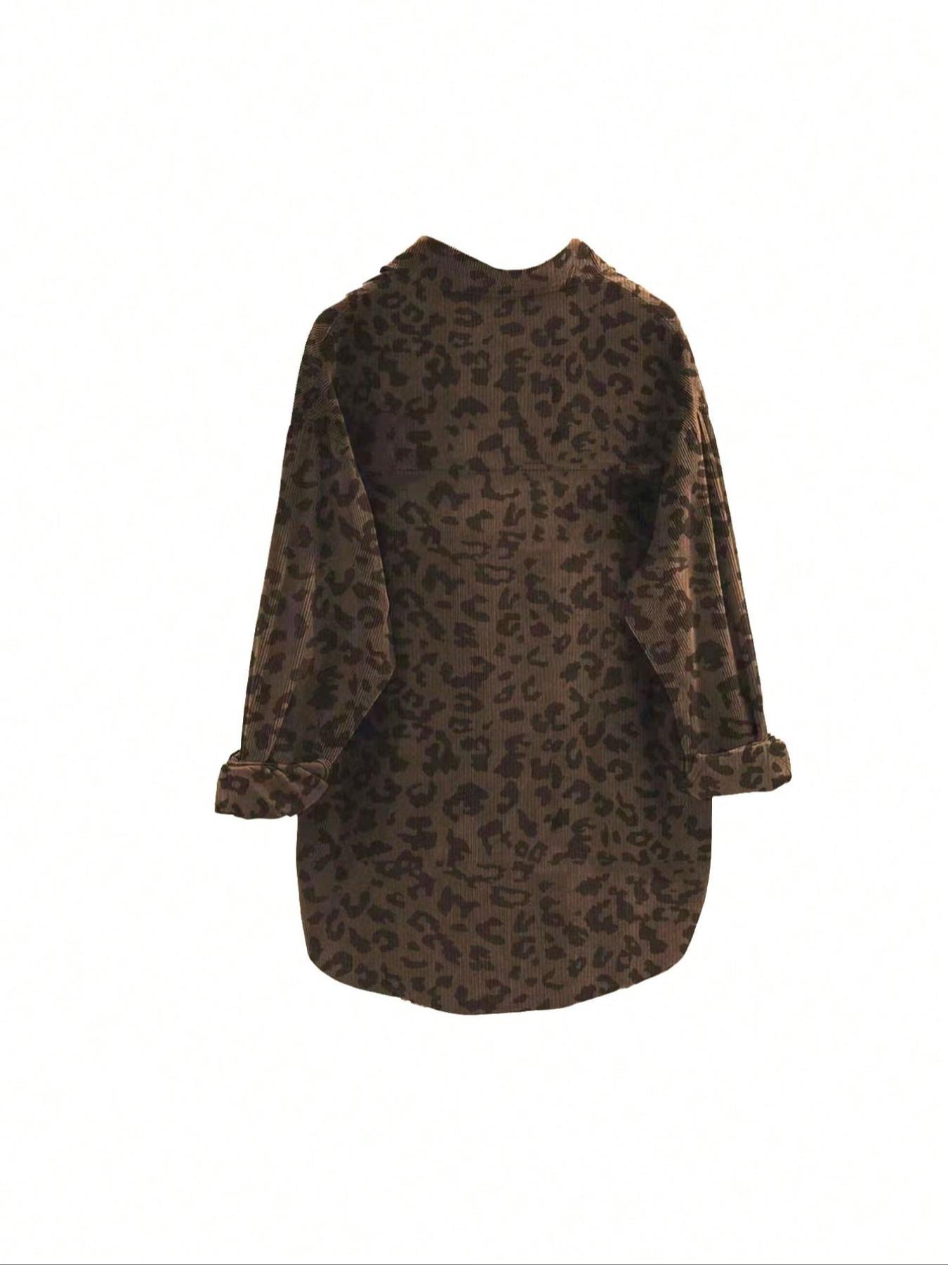 Women's Plus Size Fashion Leopard Print Button Front Lapel Loose Casual Jacket Coats with Pockets, Stylish and Comfortable Outerwear for Everyday Wear