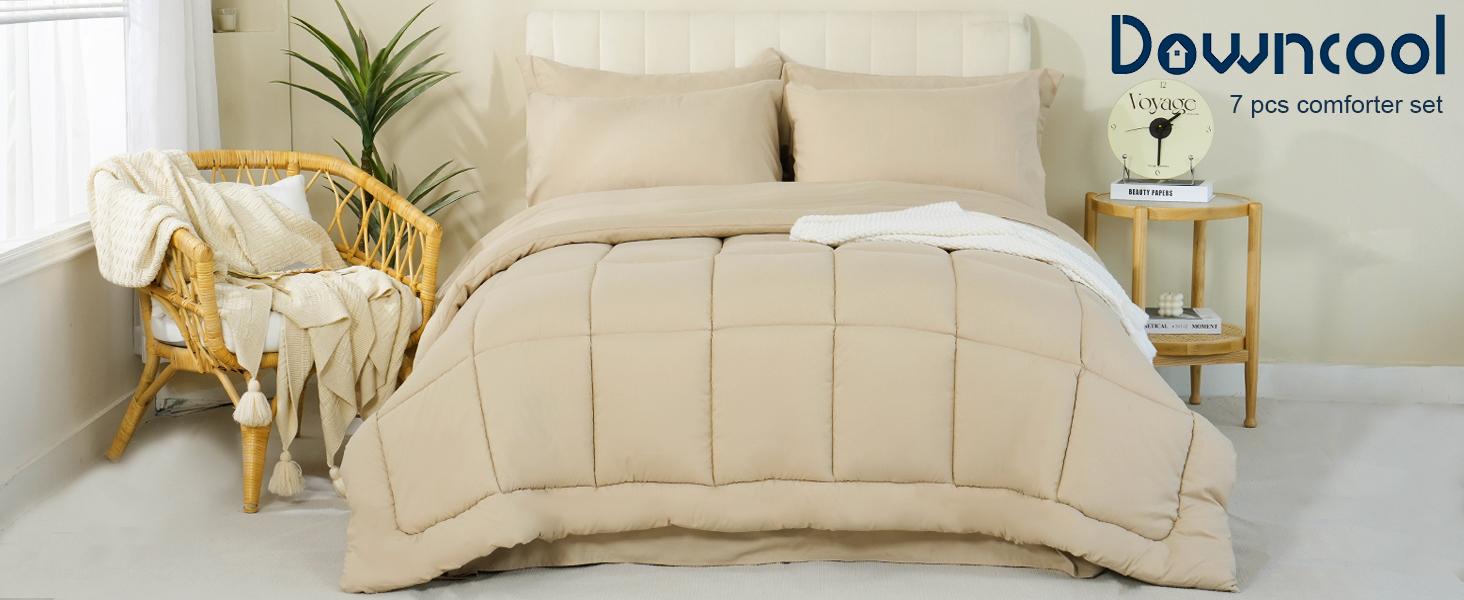 【Black Friday】DOWNCOOL 7Pcs Comforter Sets, Multi-color Bedding Sets , All Season Down Alternative Bedding Comforter Sets with Comforter, Flat Sheet, Fitted Sheet, 2 Pillow Shams & 2 Pillowcases, Summer Turn Up Pink Bedroom Accessories 【Black Friday】DOWNCOOL 7Pcs Comforter Sets, Multi-color Bedding Sets , All Season Down Alternative Bedding Comforter Sets with Comforter, Flat Sheet, Fitted Sheet, 2 Pillow Shams & 2 Pillowcases, Summer Turn Up Pink Bedroom Accessories