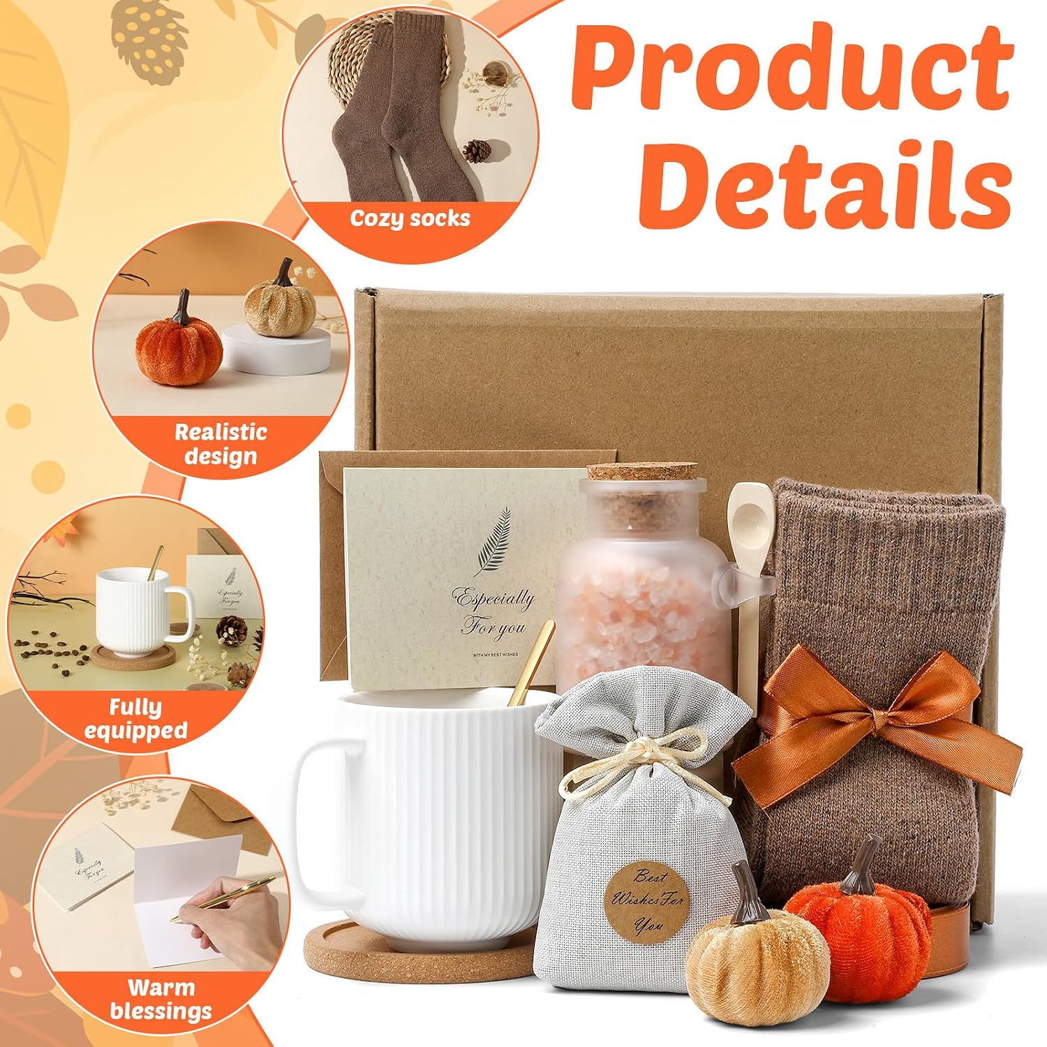 Fall  Box for Women, Autumn Gifts Baskets for Her, Thanksgiving , Self Care Box Set Include Coffee Mug Bath Salts Sachet Socks for  Family Grandma Teacher Autumn Birthday Holiday Gifts