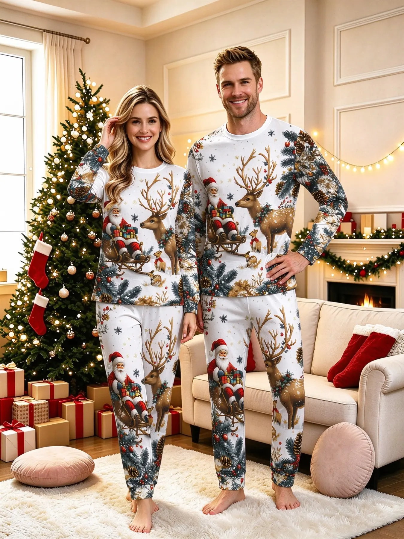 1-piece set Christmas Couples' Sleepwear Set, Soft & Comfortable Holiday Pajamas, Fun & Unique Matching, Perfect Gift for Family Gatherings