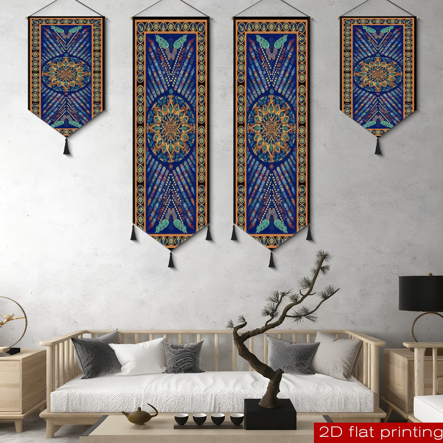 JIT 2D FLAT digital print pattern of feathers and flowers, tapestry ...