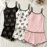 Women's 3 Pack Cami Top and Shorts Pajama Set, Spring Summer Wear, Dayjama Style Bow Print Set, Loose Fit, Casual Loungewear for Home & Quick Errands