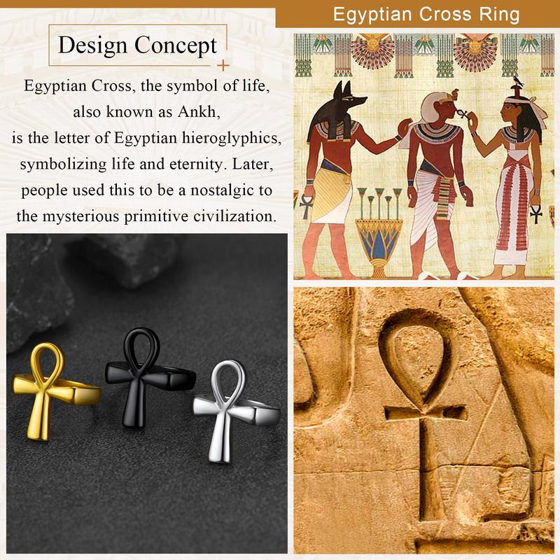 U7 Egyptian Ankh Cross Ring For Men Women Stainless Steel