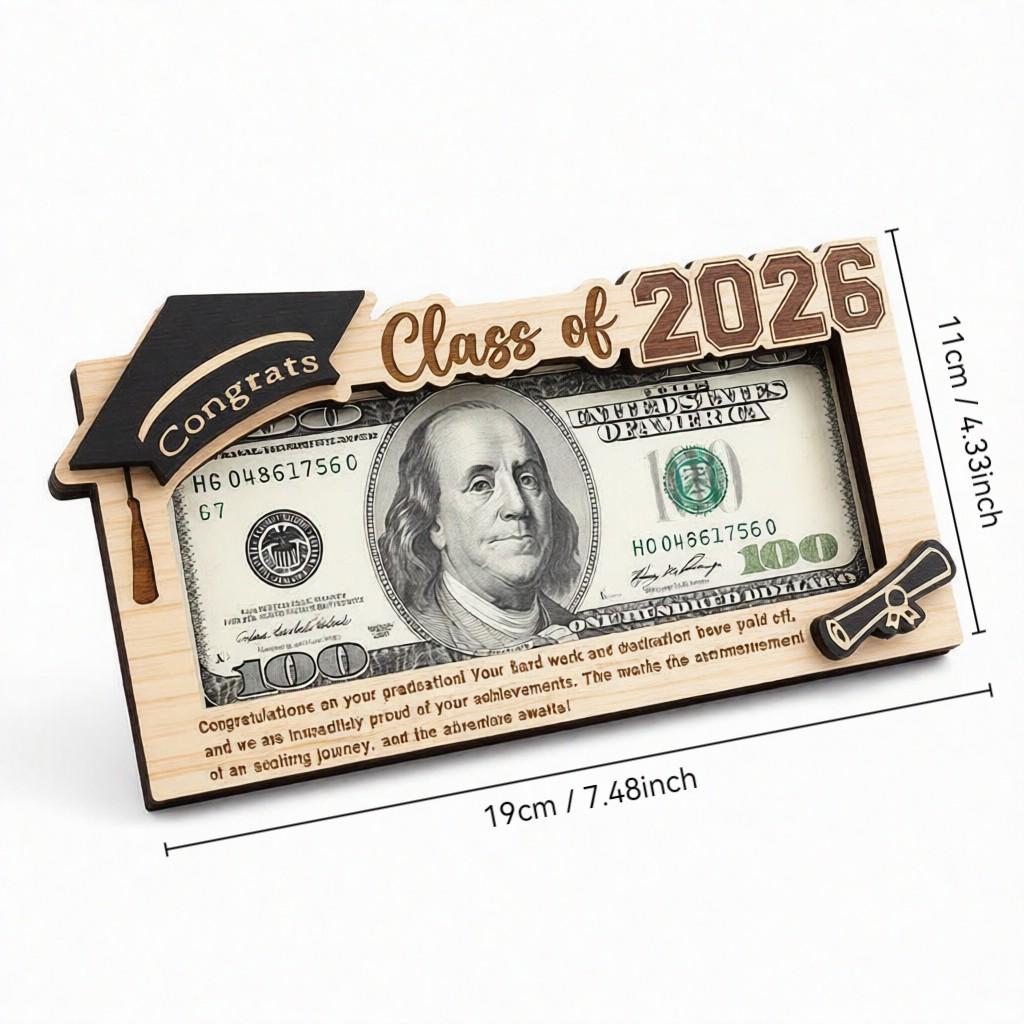 2026 Graduation Wooden Money Holder | Unique Cash Gift Keepsake for Graduates