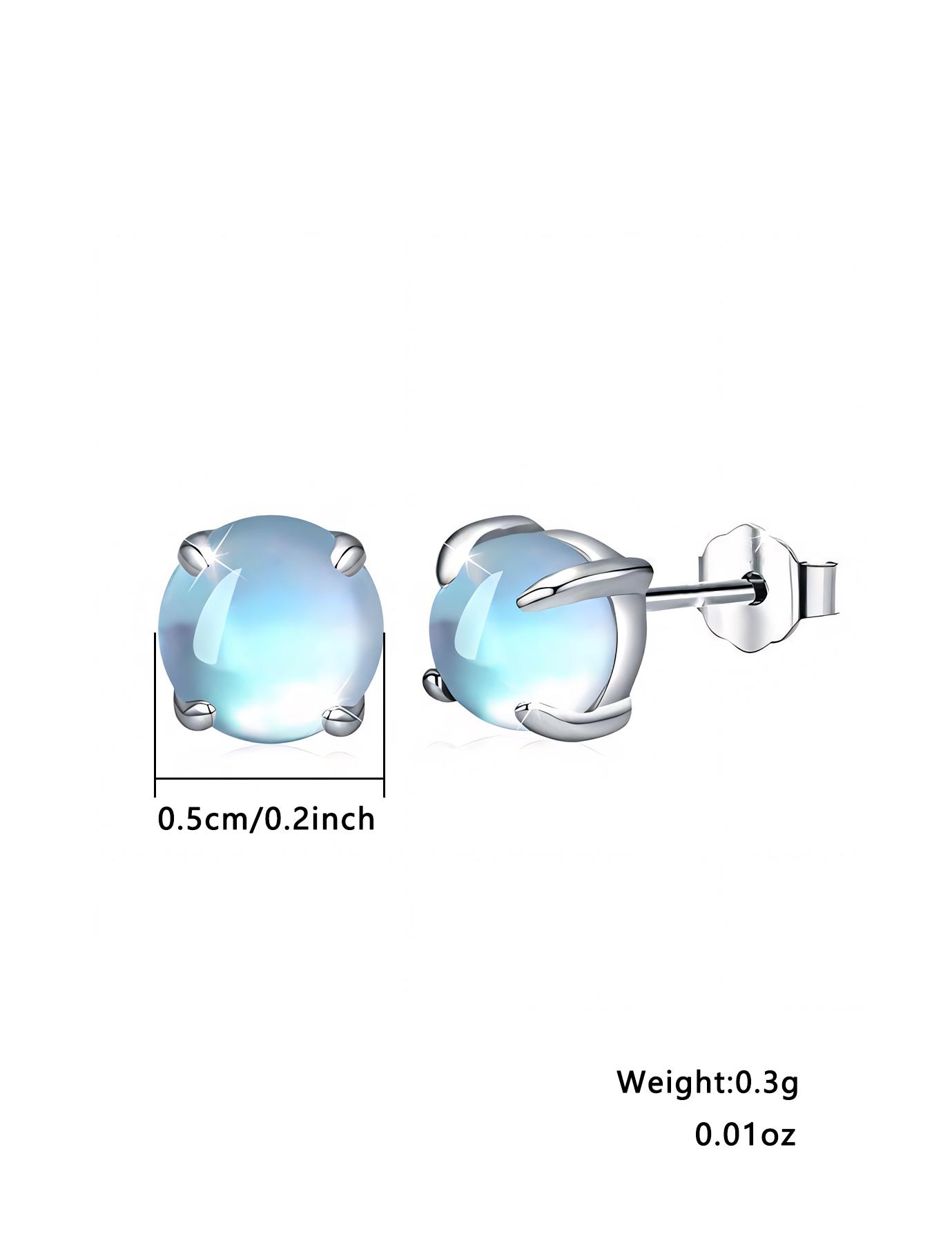 Elegant Women's 925 Silver Moonstone Earrings, Hypoallergenic Fashion Square Stud Earrings, Simple Style Jewelry for Daily Wear & Gifting