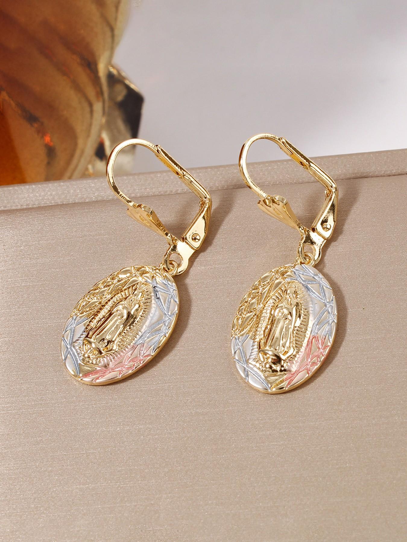 Vintage Design Virgin Mary Metal Earrings, Casual Creative Unisex Daily Wear Prayer Earrings, Versatile Fashion Accessory