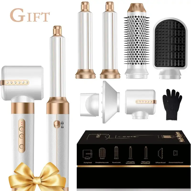 7-in-1 Ionic Hot Air Dryer Brush - Powerful Styling Tool with Air Curler, Diffuser for Fast Drying, Volumizing, Curling, Straightening - Women's Gift, 100-120V Home Use, Diffuser Hair Dryer, Hair Tools