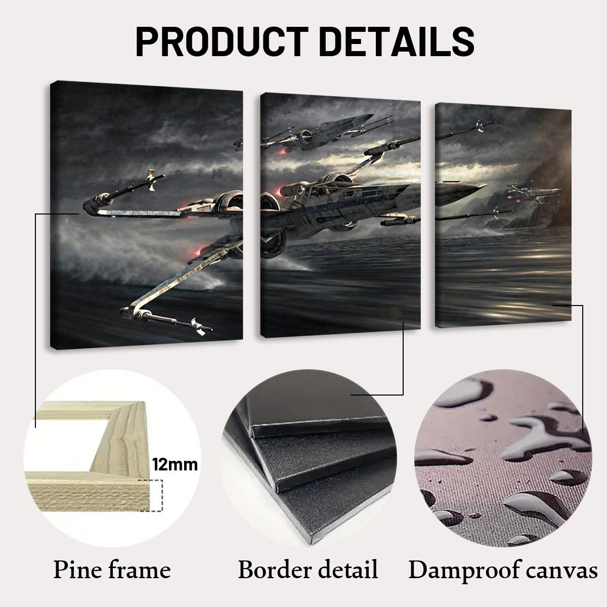 Wooden Framed Canvas Painting Set, 3 Counts/set Aircraft Pattern Wall Art Decor, Wall Decor for Home Living Room Bedroom Office