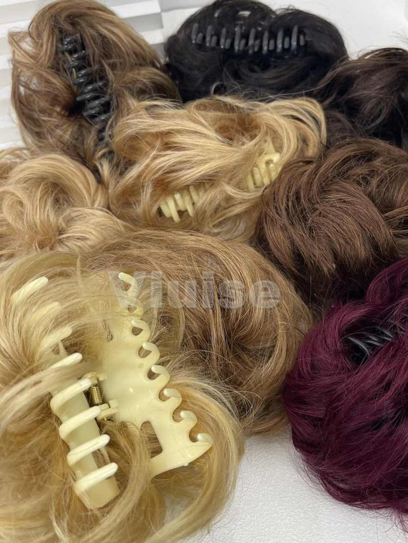 Real Human Hair Claw Chignon Messy Bun Claw Clip Hair Piece Wavy Curly Hair Bun Ponytail Extensions for Women Blonde Hair Ponytail Brown Ponytail Hair Daily Hair Buns Add Volume For Women